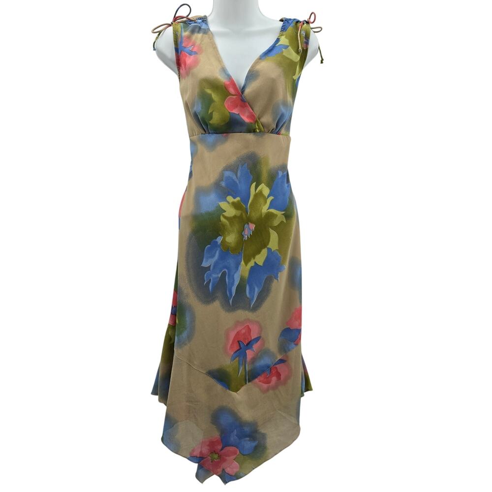 Jennifer Lauren Vtg 90s Y2K Fairy Boho Floral Babydoll Asymmetric Midi Dress L